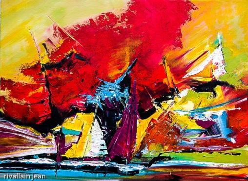 Peinture abstraite rouge et jaune